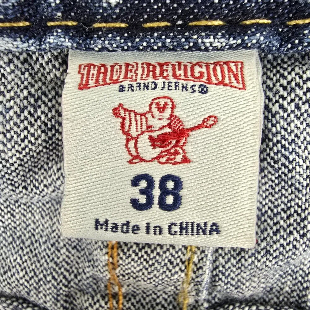 True Religion Jeans Men 38 Straight Acid Wash‎ Distressed Denim Flap Pocket Y2K
